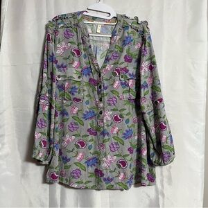 Matilda Jane Women’s XL Top Thinking Out Loud Gray Purple Floral Pullover Shirt